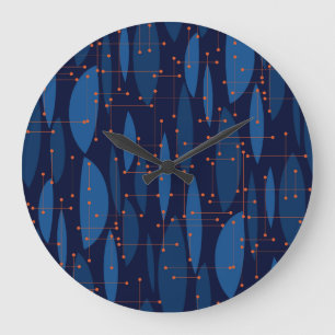 Grande Horloge Ronde Motif sans joint atomique bleu du milieu du siècle