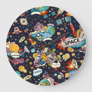 Grande Horloge Ronde Motif spatial