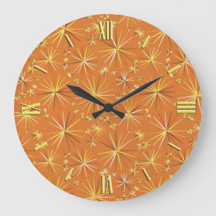 Grande Horloge Ronde Motif Spoutnik du milieu du siècle, Terracotta