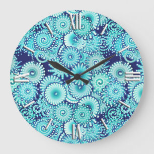 Grande Horloge Ronde Motif tourbillon fractal, nuances bleu denim