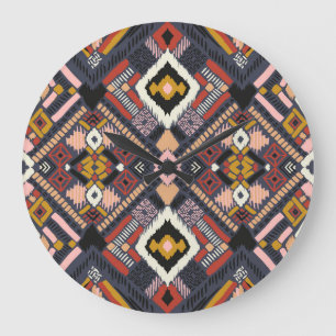 Grande Horloge Ronde Motif tribal africain Chevron Aztec