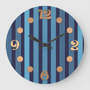 Grande Horloge Ronde Motif uni rayé bleu rétro