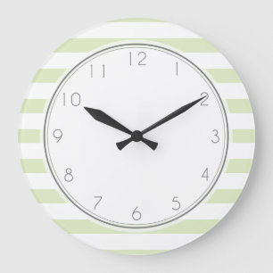 Grande Horloge Ronde Motif vert clair de rayures