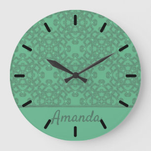 Grande Horloge Ronde motif vert menthe personnalisé