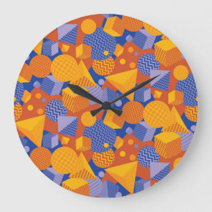 Grande Horloge Ronde Motif violet orange géométrique amusant