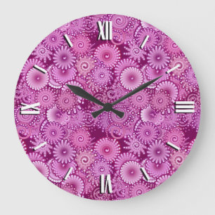 Grande Horloge Ronde Motif, violet, rose, prune, lilas