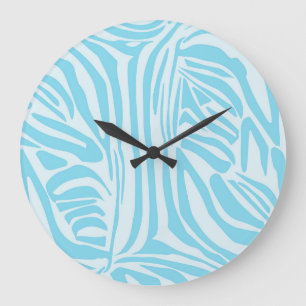 Grande Horloge Ronde Motif Zèbre Bleu