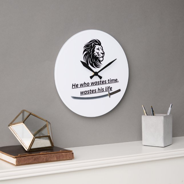 Grande Horloge Ronde Motivational Wall Clock – Time Is Precious Quote  (Bureau)