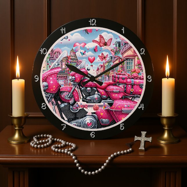 Grande Horloge Ronde Moto à étincelles roses (Créateur téléchargé)