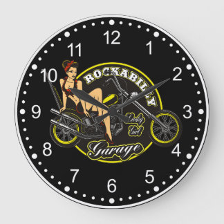 Grande Horloge Ronde Moto Pinup Babe Rockabilly Garage