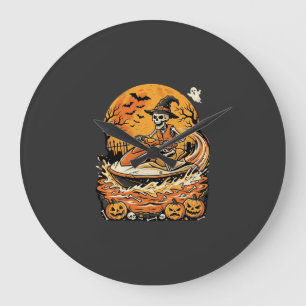 Grande Horloge Ronde Motomarine Halloween squelette sorcière citrouille