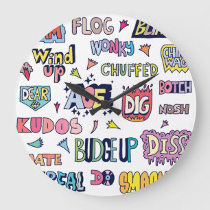 Grande Horloge Ronde Mots en argot anglais, lettres de gribouillis