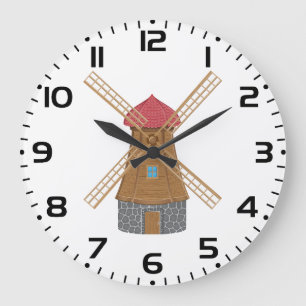 Grande Horloge Ronde Moulin à vent en bois traditionnel rustique