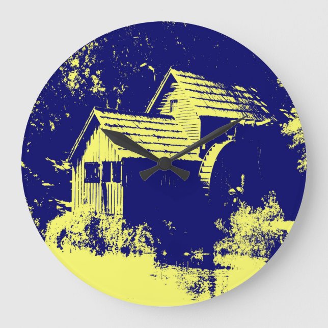 Grande Horloge Ronde Moulin bleu marine et jaune (Recto)