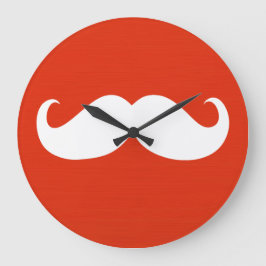 Grande Horloge Ronde Moustache blanche amusante sur rouge orange