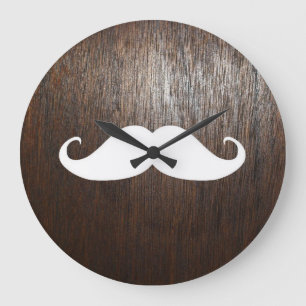 Grande Horloge Ronde Moustache blanche drôle sur l'arrière - plan en