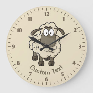 Grande Horloge Ronde Mouton dessin animé beige
