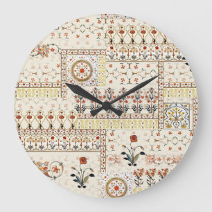 Grande Horloge Ronde Mughal Floral Paisley : Ethnic Digital Elegance.