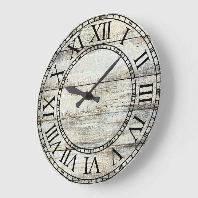 Grande Horloge Ronde Mur blanc en bois d'écorce (Angle)