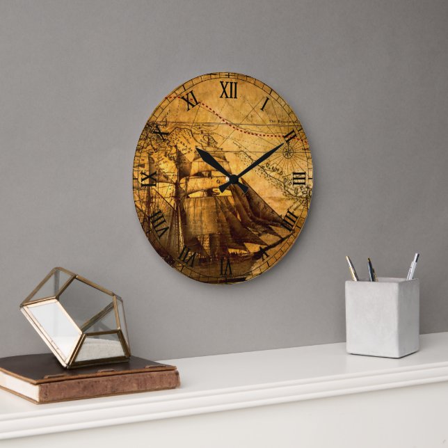 Grande Horloge Ronde Mur de cartes de l'ancien monde (Bureau)