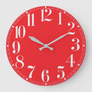 Grande Horloge Ronde Mur de face rouge et blanc