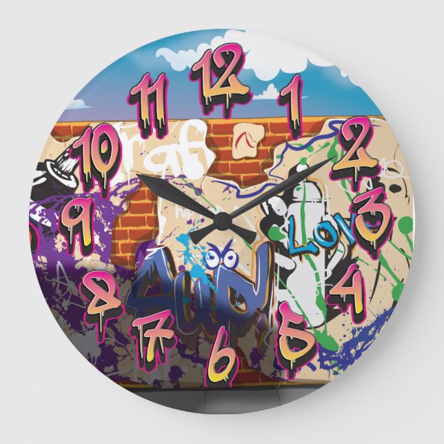 Grande Horloge Ronde Mur de graffitis Hip hop urbains. (Recto)