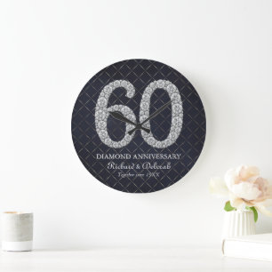 Grande Horloge Ronde Mur de mariage de diamant 60 ans