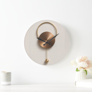 Grande Horloge Ronde Mur en acrylique sculptural bronze brossé minimali