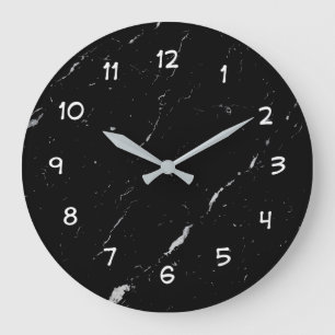 Grande Horloge Ronde Mur Motif en pierre de marbre noir