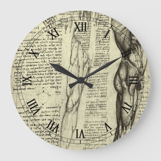 Grande Horloge Ronde Muscles humains anatomiques de Léonard de Vinci (Recto)