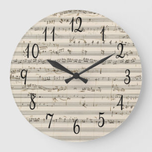 Grande Horloge Ronde Musique de feuille vintage avec des nombres