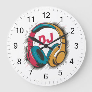 Grande Horloge Ronde Musique DJ couleur casque blanc