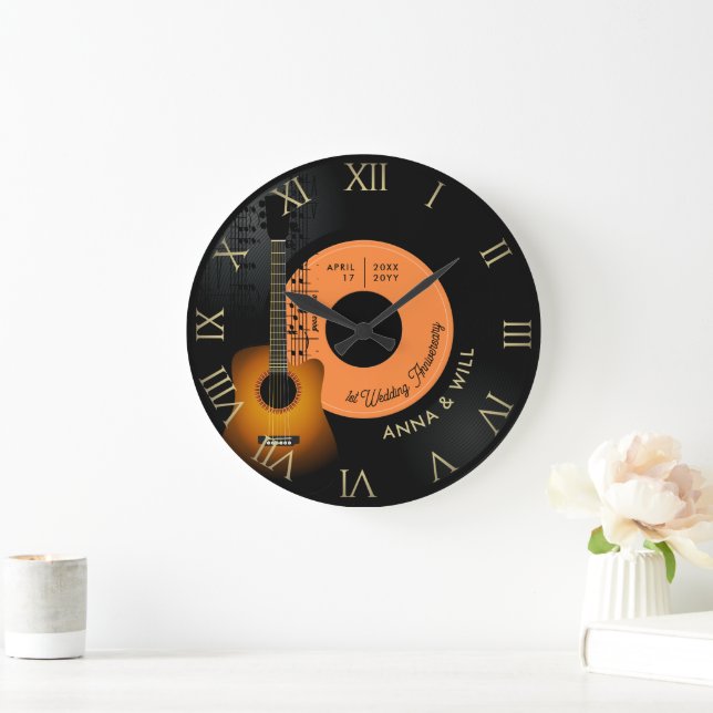 Grande Horloge Ronde Musique moderne Guitare Vinyl 1er anniversaire Mar (Maison)