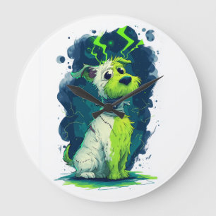 Grande Horloge Ronde Mutt Monstre - Chien de Halloween Mignon