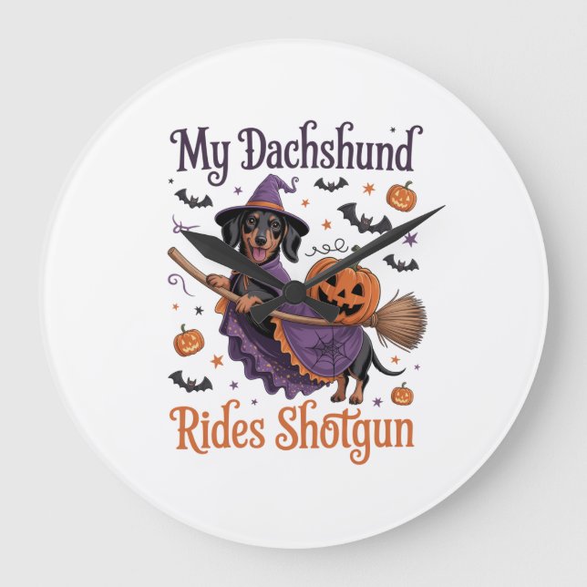Grande Horloge Ronde My Dachshund Rides Shotgun (Recto)