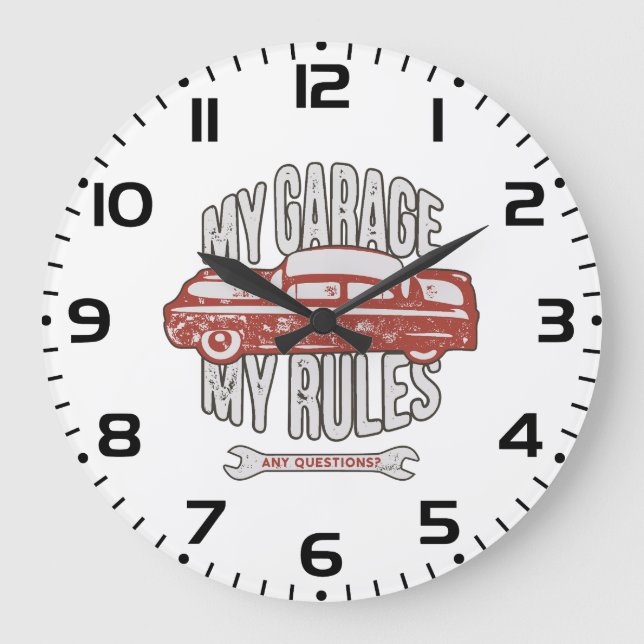 Grande Horloge Ronde My Rules Classic Red Car Retro Mechanic (Recto)