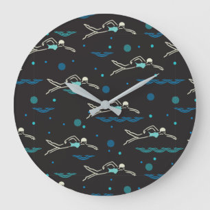 Grande Horloge Ronde Nage Nageur Motif Black Ver
