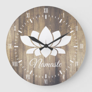 Grande Horloge Ronde Namaste White Lotus and Wood Planks Yoga