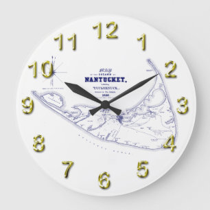 Grande Horloge Ronde Nantucket Island MA Carte Vintage Marine Blue