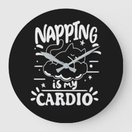 Grande Horloge Ronde Napping Est Mon Cardio Simple Drôle Design Chat