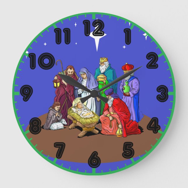 Grande Horloge Ronde Nativity Christmas Clock with Numbers (Recto)