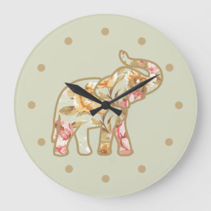 Grande Horloge Ronde Nature Elephant Floral Design