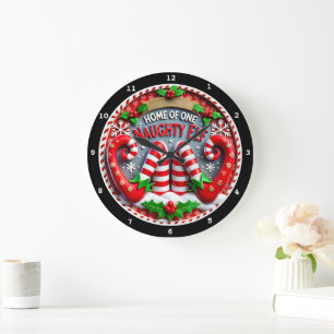 Grande Horloge Ronde Naughty Elf Shenanigans" - Mur de Noël