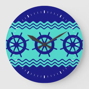Grande Horloge Ronde Navy Blue Turquoise Helm Stripe