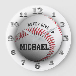 Grande Horloge Ronde Ne jamais abandonner l'horloge du baseball