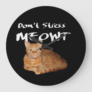 Grande Horloge Ronde Ne stress pas Meowt - Orange Chat me stress Out