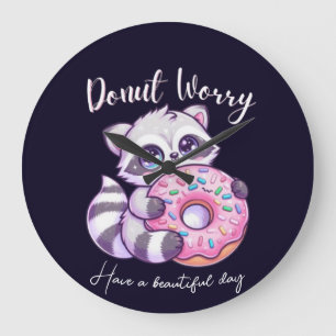 Grande Horloge Ronde Ne t'inquiète pas Raton laveur Mignon Kawaii 