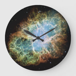 Grande Horloge Ronde Nébuleuse de crabe turquoise