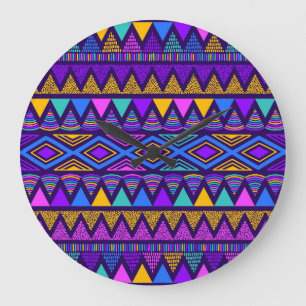 Grande Horloge Ronde Neon Blue : Tribal Navajo Motif