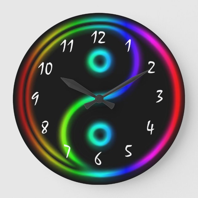 Grande Horloge Ronde Neon comme Rainbow Yin Yang (Recto)